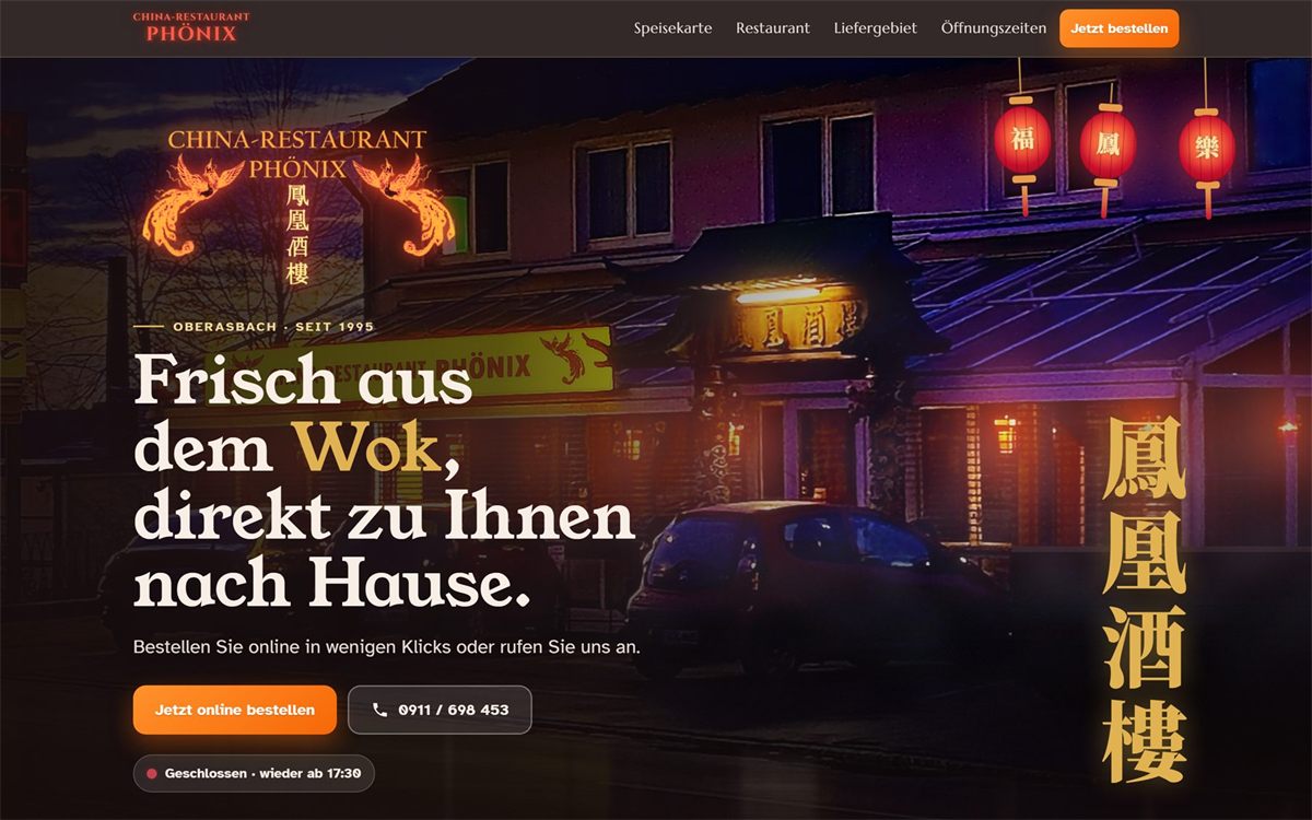 Startseite des Bestellshops China-Restaurant Phönix